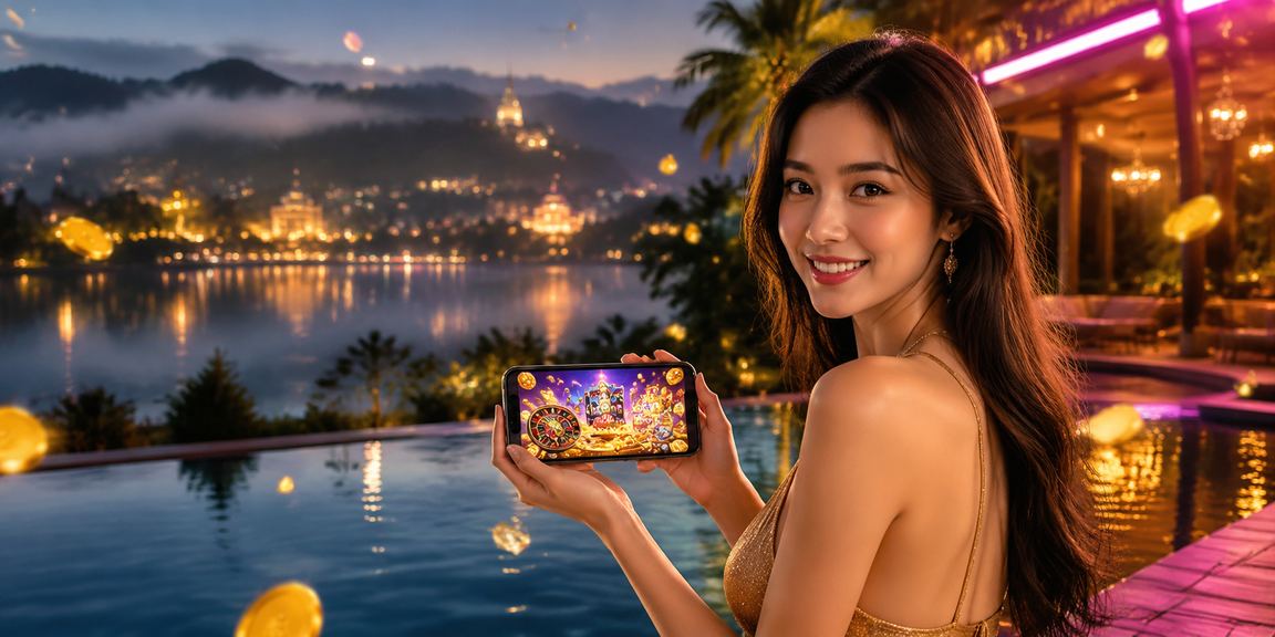 Giao diện ứng dụng casino neon tại Đà Lạt với không khí sôi động buổi tối