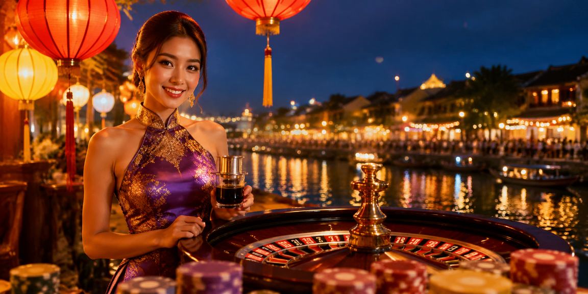 Người chơi trải nghiệm roulette và cà phê tại phố cổ Hội An qua điện thoại